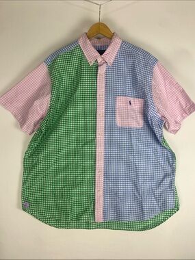 Polo Ralph Lauren Gingham Patchwork Shirt Classic Fit Multi Color Pony Men’s 2XB